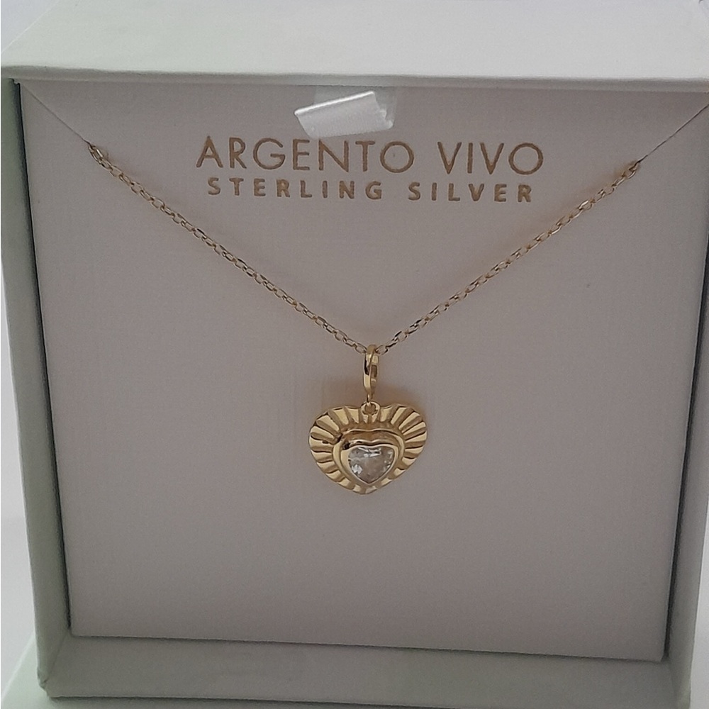 Argento Vivo 925 Sterling Silver Cubic Zirconia Heart Pendant Necklace - Picture 7 of 8